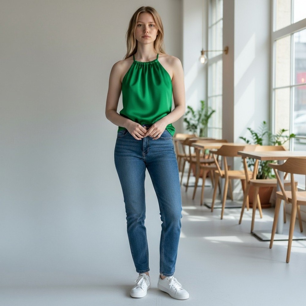41 Hawthorn Satin Halter Blouse Top Green Women's Size M